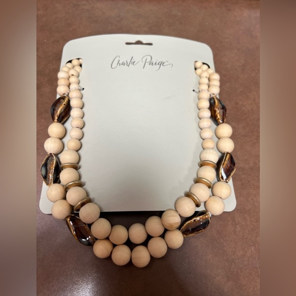 NWT: Charlie Paige Boho Wooden Statement Necklace - Picture 1 of 5